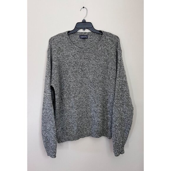 Lands' End Mens Large Crew Neck Green White Long Sleeve Knitted Sweater - Picture 1 of 4